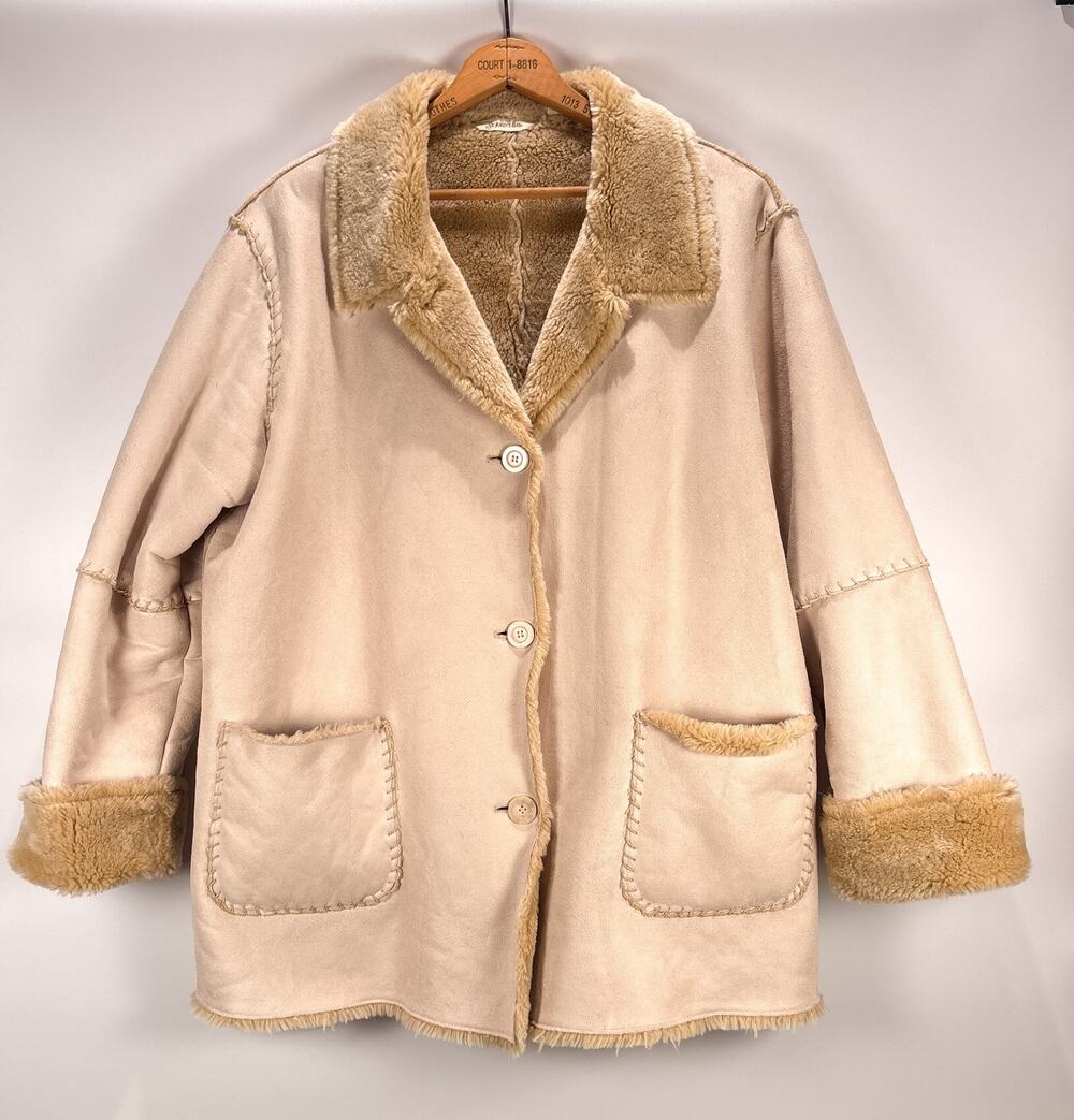 Vintage Faux Suede Sherpa Coat Womens PLUS 2XL Y2K Western Parka Boho Jacket